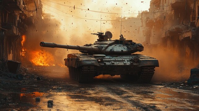 Tank in War Zone: Destruction and Conflict