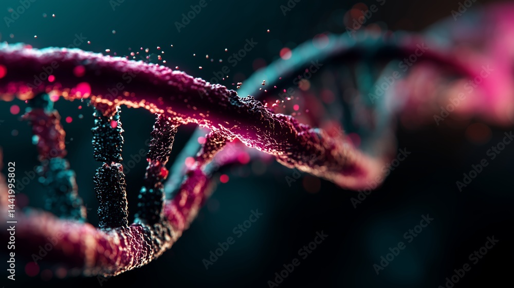 Poster abstract representation of a dna double helix structure with vibrant colors. vibrant neon glow molec