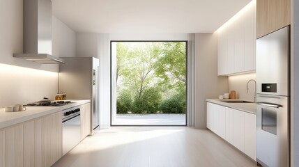 Modern kitchen with expansive view