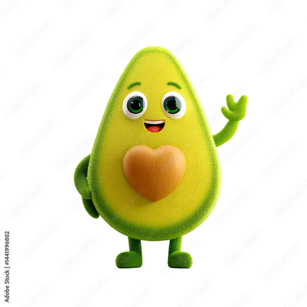 Poster animated avocado character waving hello