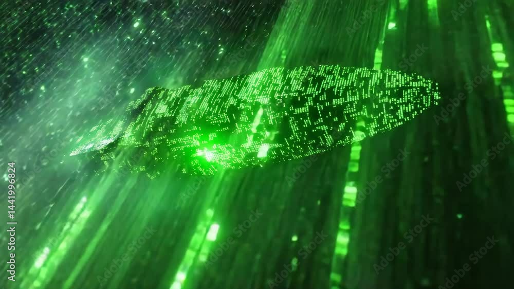 Poster abstract green digital stream with floating matrix visual effects