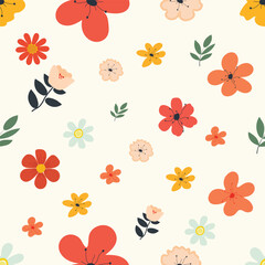 hand drawn flowers seamless patterns.