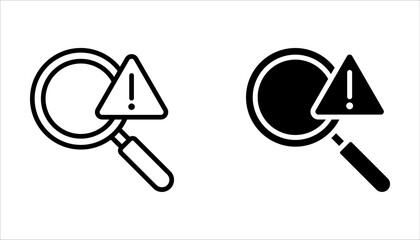 Problem identification icon set. magnifying glass with exclamation mark on white background