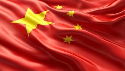 Close Up, Waving Vivid Flag of the People s Republic of China, Detailed Fabric Texture