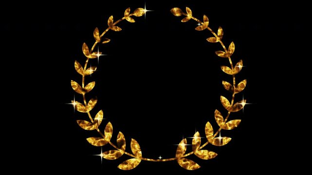 Laurel wreaths award in 4K with copy space. Gold award animation for Sale, Social Networks, Marketing, and scenes. Golden Award wreath Animation. Awards ceremony background with copy space.