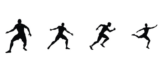 Silhouettes of Athletic Movements Defensive Stance, Sprinting, and Jumping Depicted in Minimalist Design