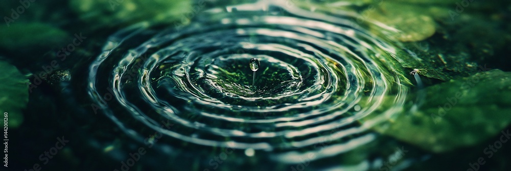Poster close-up of concentric ripples on water surface after a drop.