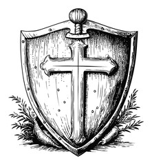 Vintage Engraving of a Shield and Cross Design for Illustrations