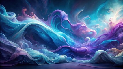 Fototapeta premium Ethereal swirls in shades of indigo and turquoise dance across a canvas of deep blues and purples, ethereal art, purple hues