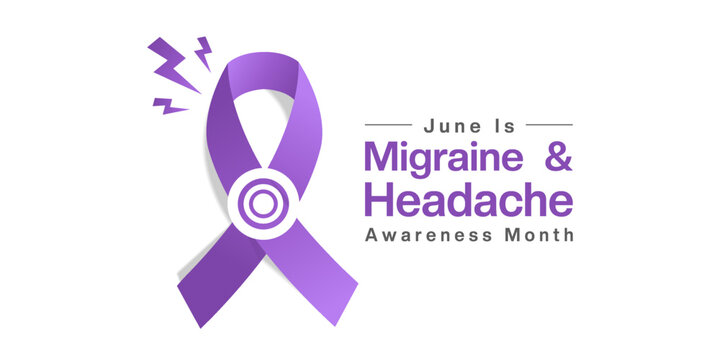 June Is National Migraine And Headache Awareness Month. Purple ribbon. Suitable for posters, banners, social media and more. White background. - Powered by Adobe