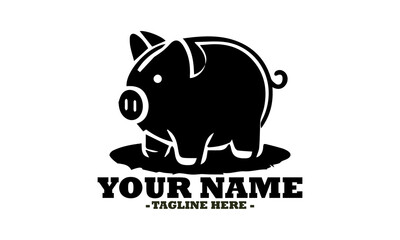 Simple pig logo design, black piggy bank vector, illustration pig vector design art and template pig logo design