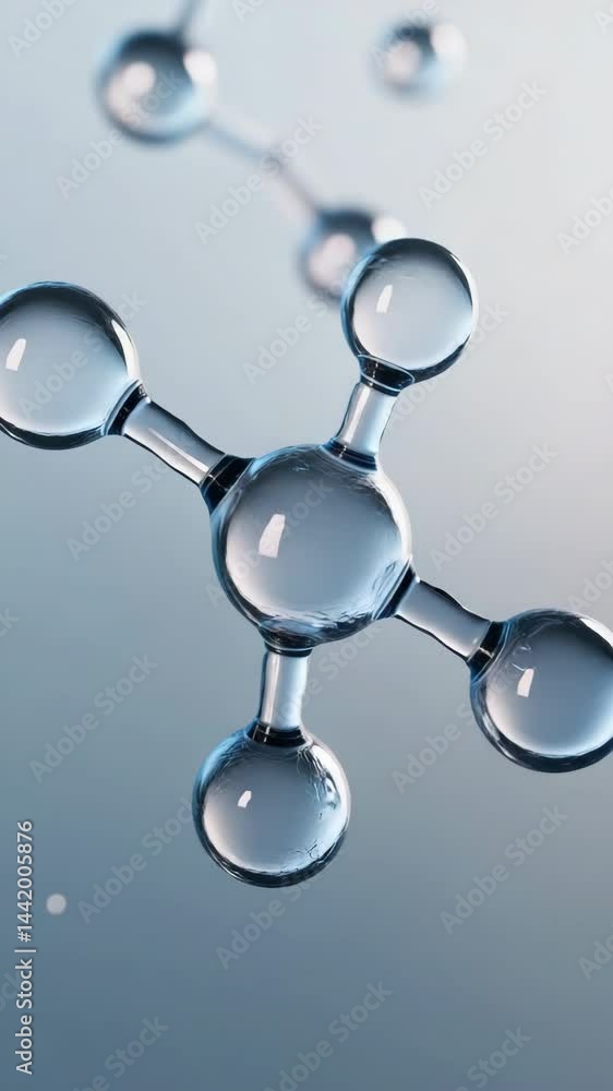 Poster a close up of a molecule with water droplets surrounding it. concept of complexity and interconnecte