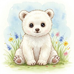 Watercolor illustration of a cute white bear