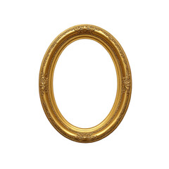 Ornate golden oval picture frame with intricate details on dark surface