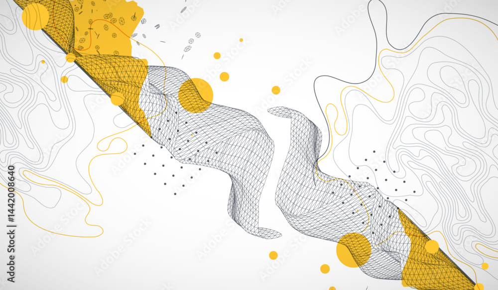 Aufkleber Template for science and technology presentation. Wireframe waves. Plexus style background.