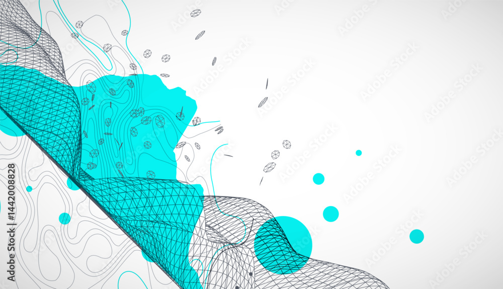 Aufkleber Template for science and technology presentation. Wireframe waves. Plexus style background.