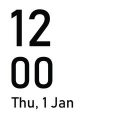 Time and date vector, New year time Day date month text vector for mobile screen. 1 January, vector illustration. 