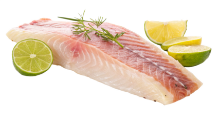 A fresh fillet of fatty Mahi mahi fish to grill on transparent background
