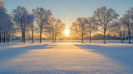 Sunlit Snowscape Winter sunrise over snow-covered trees
