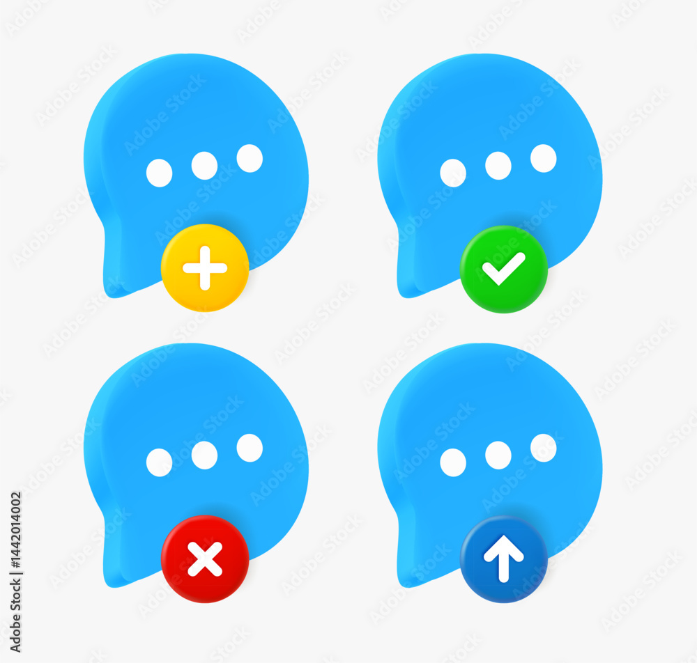 Poster Speech bubble icon set with different pictograms. 3d vector icons collection