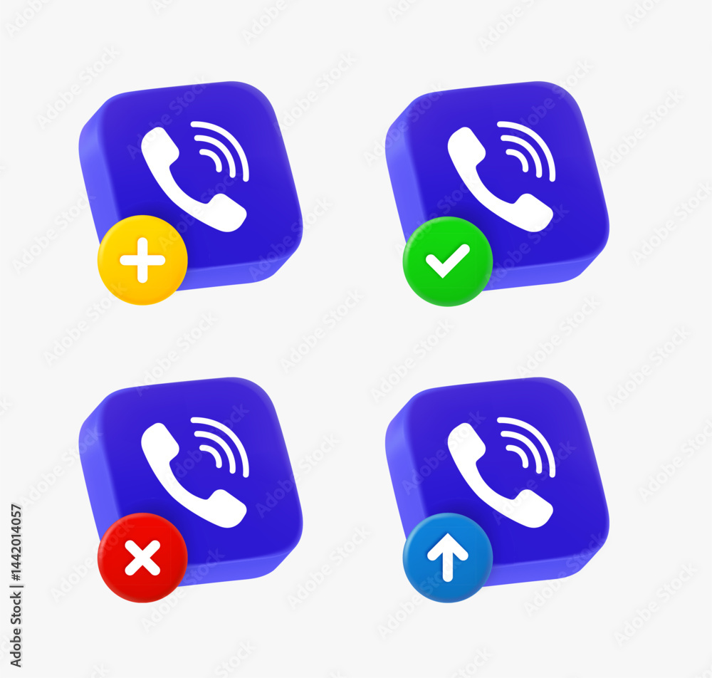 Aufkleber Telephone call icon set with different pictograms. 3d vector icons collection