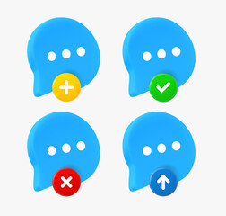 Speech bubble icon set with different pictograms. 3d vector icons collection