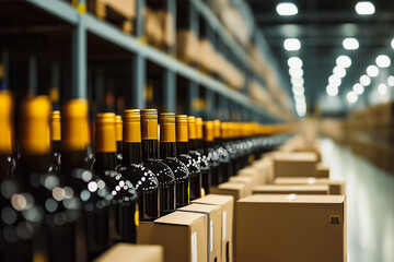 Large Inventory of Wine Bottles in Industrial Storage