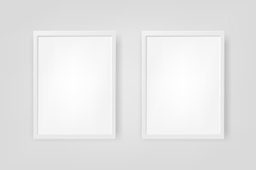 Two pictures a4 with white frame on the wall. 3d vector mockup