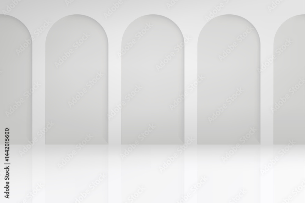 Fototapete bright studio with wall and arcs and columns. 3d vector background for product design