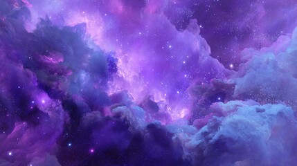 Fototapeta premium A swirling, vibrant purple nebula filled with stars and cosmic clouds creates a mesmerizing outer space scene.