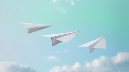 Paper airplanes soar high in a pastel sky adventure awaits freedom takes flight