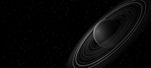 Abstract planet Saturn with ring around and Shining Starry sky. Scientific presentation backdrop for online webinar. Black outer space concept. Cosmic Science background. Vector illustration © sersupervector