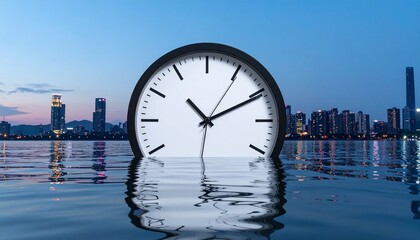  Submerged Clock in a Minimalist Cityscape at Twilight .