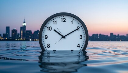  Submerged Clock in a Minimalist Cityscape at Twilight .