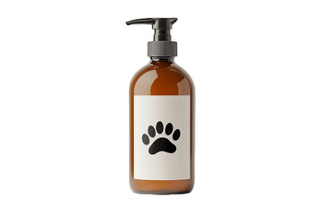 Pet shampoo bottle with paw print label.