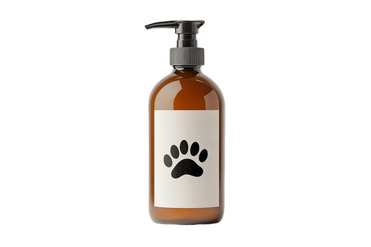 Pet shampoo bottle with paw print label.