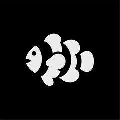 Minimalist Clownfish Icon in Flat Style on Black Background

