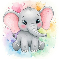 Watercolor illustration of a cute elephant