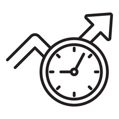 Clock and rising graph arrow outline icon	
