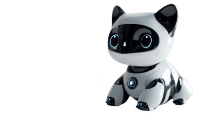 Cat robot png in 3d transparent for future pet presentation.