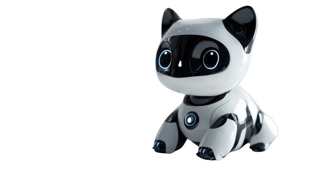 Cat robot png in 3d transparent for future pet presentation.