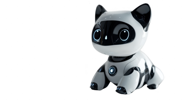 Cat robot png in 3d transparent for future pet presentation.
