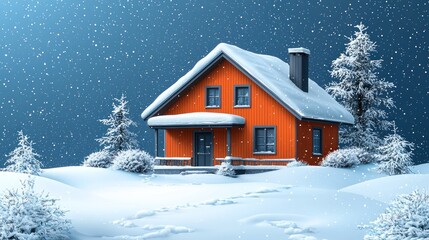 Cozy Orange Cabin in a Winter Wonderland