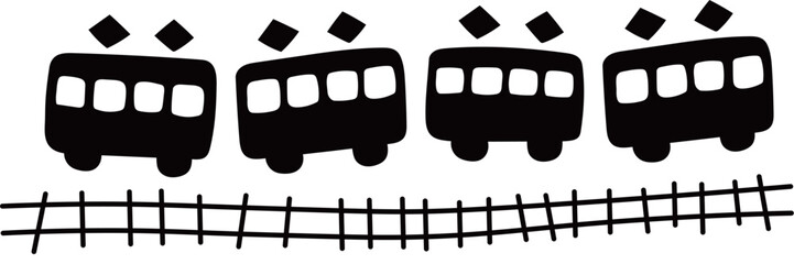 手書き風・電車シルエットイラスト素材・シンプル・かわいい