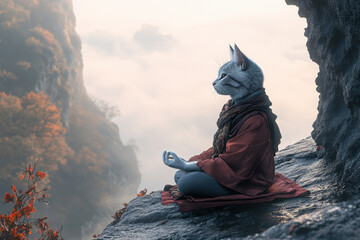 Cat sitting on cliff edge.