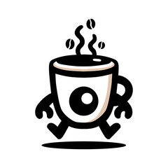 Energetic Coffee Cup Mascot Running with Coffee Beans
