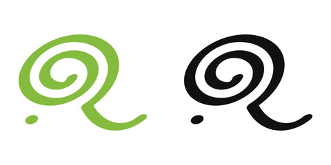 Abstract R logo with swirl. Sport hypnosis and mental focus design. Dynamic vector symbol.