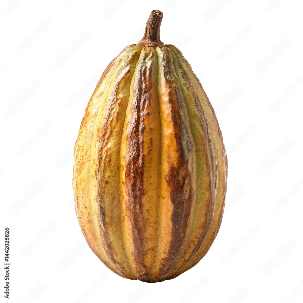 Poster single ripe cocoa fruit isolated against a clean transparent background showcasing its natural color