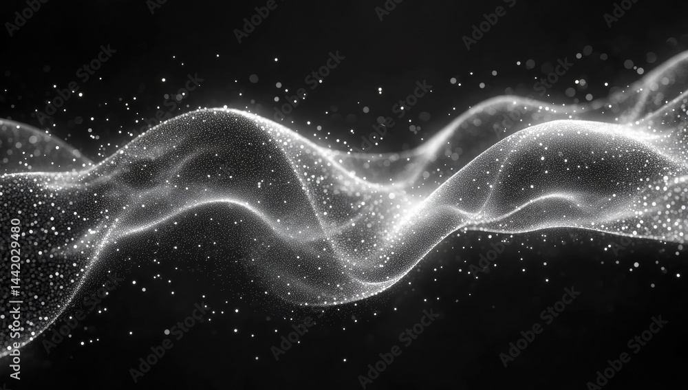 Poster flowing waves of light. soft, flowing waves of light and particles create an ethereal atmosphere in 