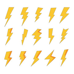 Lightning bolt vector set, Electric power and storm symbol illustration, Downloadable graphics for design projects